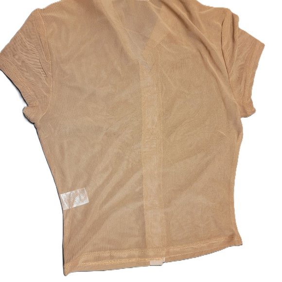 ardene tan mesh collared cap sleeve button up blouse - Picture 5 of 5